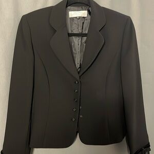 Petite black Tahari jacket with ruffle sleeves